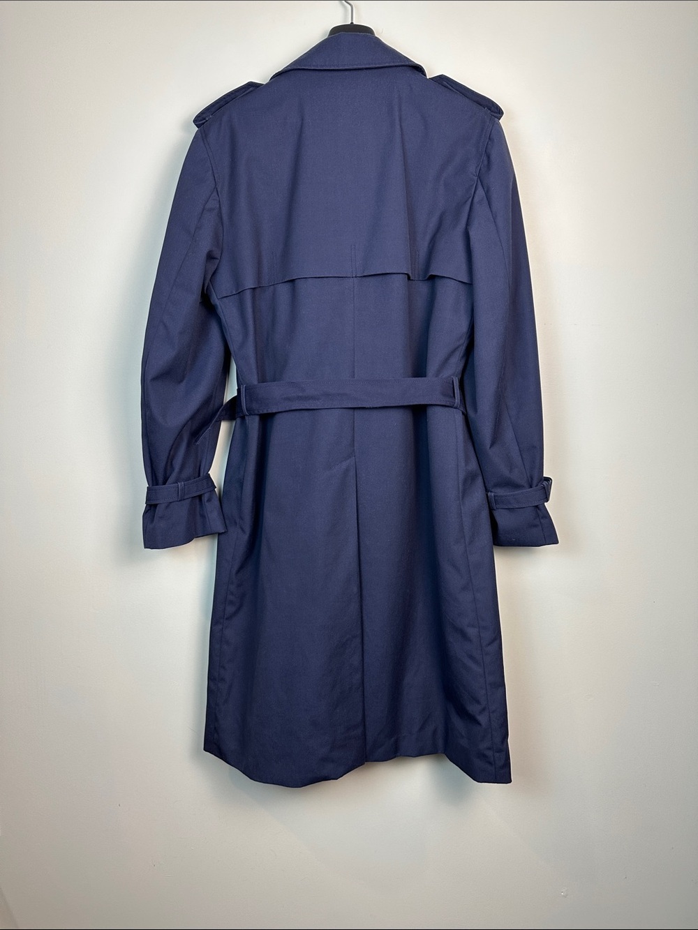Vintage Navy Trench coat Romania plaid liner 42 men’s belted double breasted - Picture 3 of 12